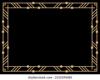 Art deco frame. Vintage linear border. Design a template for invitations, leaflets and greeting cards. Geometric golden frame. The style of the 1920s - 1930s. Vector illustration