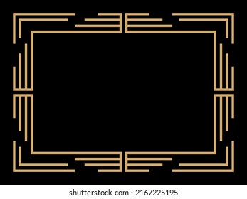 Art deco frame. Vintage linear border. Design a template for invitations, leaflets and greeting cards. Geometric golden frame. The style of the 1920s - 1930s. Vector illustration