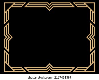 Art deco frame. Vintage linear border. Design a template for invitations, leaflets and greeting cards. Geometric golden frame. The style of the 1920s - 1930s. Vector illustration