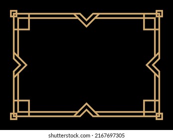 Art deco frame. Vintage linear border. Design a template for invitations, leaflets and greeting cards. Geometric golden frame. The style of the 1920s - 1930s. Vector illustration