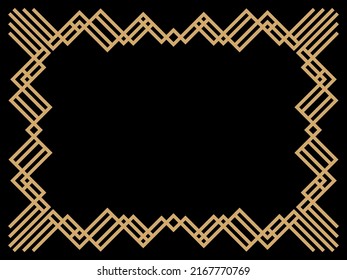 Art deco frame. Vintage linear border. Design a template for invitations, leaflets and greeting cards. Geometric golden frame. The style of the 1920s - 1930s. Vector illustration