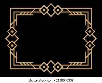 Art deco frame. Vintage linear border. Design a template for invitations, leaflets and greeting cards. Geometric golden frame. The style of the 1920s - 1930s. Vector illustration