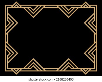 Art deco frame. Vintage linear border. Design a template for invitations, leaflets and greeting cards. Geometric golden frame. The style of the 1920s - 1930s. Vector illustration