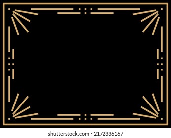Art deco frame. Vintage linear border. Design a template for invitations, leaflets and greeting cards. Geometric golden frame. The style of the 1920s - 1930s. Vector illustration
