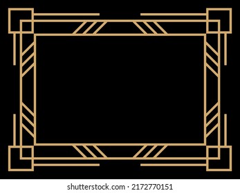 Art deco frame. Vintage linear border. Design a template for invitations, leaflets and greeting cards. Geometric golden frame. The style of the 1920s - 1930s. Vector illustration