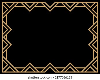 Art deco frame. Vintage linear border. Design a template for invitations, leaflets and greeting cards. Geometric golden frame. The style of the 1920s - 1930s. Vector illustration