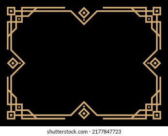Art deco frame. Vintage linear border. Design a template for invitations, leaflets and greeting cards. Geometric golden frame. The style of the 1920s - 1930s. Vector illustration