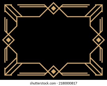 Art deco frame. Vintage linear border. Design a template for invitations, leaflets and greeting cards. Geometric golden frame. The style of the 1920s - 1930s. Vector illustration
