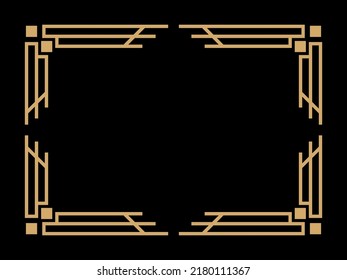 Art deco frame. Vintage linear border. Design a template for invitations, leaflets and greeting cards. Geometric golden frame. The style of the 1920s - 1930s. Vector illustration