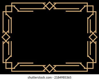 Art deco frame. Vintage linear border. Design a template for invitations, leaflets and greeting cards. Geometric golden frame. The style of the 1920s - 1930s. Vector illustration
