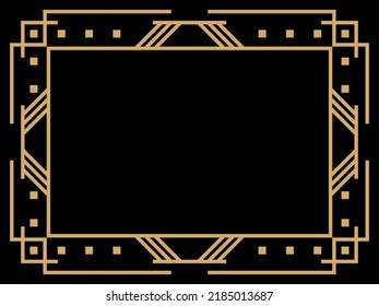 Art deco frame. Vintage linear border. Design a template for invitations, leaflets and greeting cards. Geometric golden frame. The style of the 1920s - 1930s. Vector illustration