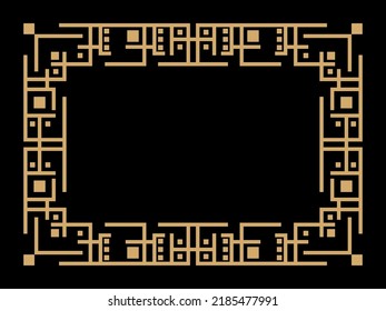 Art deco frame. Vintage linear border. Design a template for invitations, leaflets and greeting cards. Geometric golden frame. The style of the 1920s - 1930s. Vector illustration
