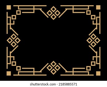 Art deco frame. Vintage linear border. Design a template for invitations, leaflets and greeting cards. Geometric golden frame. The style of the 1920s - 1930s. Vector illustration