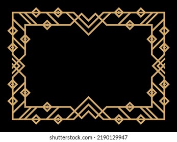 Art deco frame. Vintage linear border. Design a template for invitations, leaflets and greeting cards. Geometric golden frame. The style of the 1920s - 1930s. Vector illustration