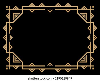 Art deco frame. Vintage linear border. Design a template for invitations, leaflets and greeting cards. Geometric golden frame. The style of the 1920s - 1930s. Vector illustration