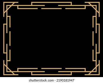Art deco frame. Vintage linear border. Design a template for invitations, leaflets and greeting cards. Geometric golden frame. The style of the 1920s - 1930s. Vector illustration