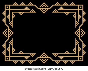 Art deco frame. Vintage linear border. Design a template for invitations, leaflets and greeting cards. Geometric golden frame. The style of the 1920s - 1930s. Vector illustration
