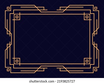 Art deco frame. Vintage linear border. Design a template for invitations, leaflets and greeting cards. Geometric golden frame. The style of the 1920s - 1930s. Vector illustration