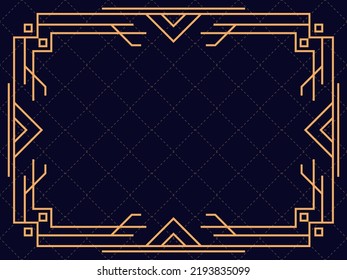 Art deco frame. Vintage linear border. Design a template for invitations, leaflets and greeting cards. Geometric golden frame. The style of the 1920s - 1930s. Vector illustration