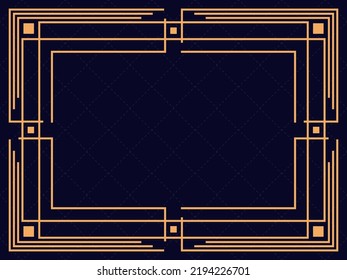 Art deco frame. Vintage linear border. Design a template for invitations, leaflets and greeting cards. Geometric golden frame. The style of the 1920s - 1930s. Vector illustration