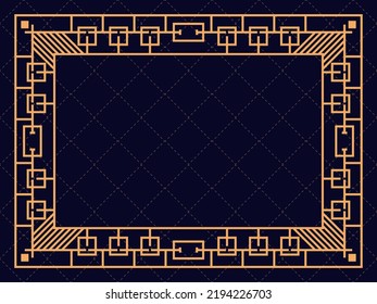 Art-Deco-Rahmen. Vintage lineare Grenze. Entwerfen Sie eine Vorlage für Einladungen, Faltblätter und Grußkarten. Geometrischer goldener Rahmen. Der Stil der 1920er bis 1930er Jahre. Vektorgrafik