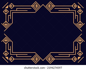 Art deco frame. Vintage linear border. Design a template for invitations, leaflets and greeting cards. Geometric golden frame. The style of the 1920s - 1930s. Vector illustration