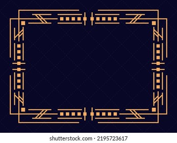 Art deco frame. Vintage linear border. Design a template for invitations, leaflets and greeting cards. Geometric golden frame. The style of the 1920s - 1930s. Vector illustration