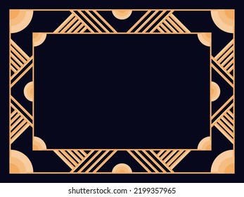 Art deco frame. Vintage linear border. Design a template for invitations, leaflets and greeting cards. Geometric golden frame. The style of the 1920s - 1930s. Vector illustration