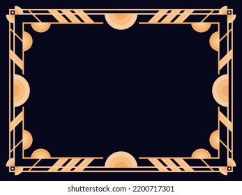 Art deco frame. Vintage linear border. Design a template for invitations, leaflets and greeting cards. Geometric golden frame. The style of the 1920s - 1930s. Vector illustration