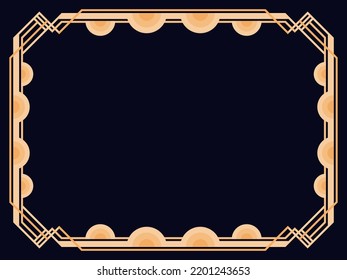 Art deco frame. Vintage linear border. Design a template for invitations, leaflets and greeting cards. Geometric golden frame. The style of the 1920s - 1930s. Vector illustration