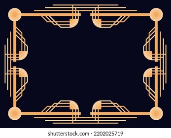 Art deco frame. Vintage linear border. Design a template for invitations, leaflets and greeting cards. Geometric golden frame. The style of the 1920s - 1930s. Vector illustration