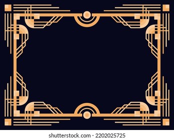 Art deco frame. Vintage linear border. Design a template for invitations, leaflets and greeting cards. Geometric golden frame. The style of the 1920s - 1930s. Vector illustration