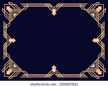 Art deco frame. Vintage linear border. Design a template for invitations, leaflets and greeting cards. Geometric golden frame. The style of the 1920s - 1930s. Vector illustration