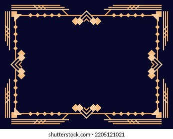 Marco Art Déco. Borde lineal vintage. Diseñar una plantilla para invitaciones, folletos y tarjetas de felicitación. Marco geométrico dorado. El estilo de los años 20-30 Ilustración del vector