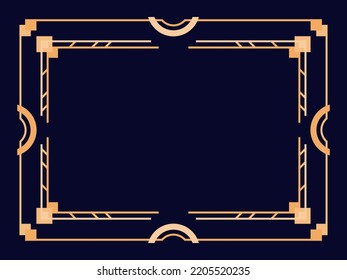 Art deco frame. Vintage linear border. Design a template for invitations, leaflets and greeting cards. Geometric golden frame. The style of the 1920s - 1930s. Vector illustration