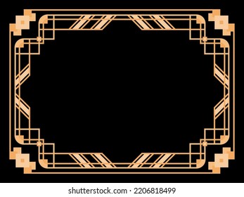 Art-Deco-Rahmen. Vintage lineare Grenze. Entwerfen Sie eine Vorlage für Einladungen, Faltblätter und Grußkarten. Geometrischer goldener Rahmen. Der Stil der 1920er bis 1930er Jahre. Vektorgrafik