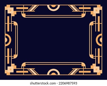 Art deco frame. Vintage linear border. Design a template for invitations, leaflets and greeting cards. Geometric golden frame. The style of the 1920s - 1930s. Vector illustration