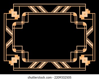 Art deco frame. Vintage linear border. Design a template for invitations, leaflets and greeting cards. Geometric golden frame. The style of the 1920s - 1930s. Vector illustration