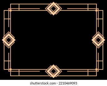 Art deco frame. Vintage linear border. Design a template for invitations, leaflets and greeting cards. Geometric golden frame. The style of the 1920s - 1930s. Vector illustration