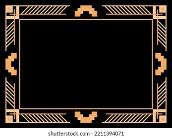 Art deco frame. Vintage linear border. Design a template for invitations, leaflets and greeting cards. Geometric golden frame. The style of the 1920s - 1930s. Vector illustration
