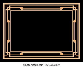 Art deco frame. Vintage linear border. Design a template for invitations, leaflets and greeting cards. Geometric golden frame. The style of the 1920s - 1930s. Vector illustration