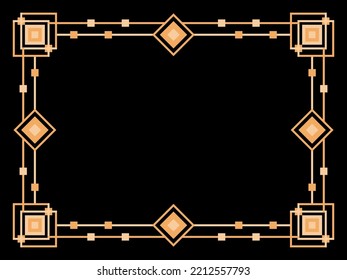 Art deco frame. Vintage linear border. Design a template for invitations, leaflets and greeting cards. Geometric golden frame. The style of the 1920s - 1930s. Vector illustration