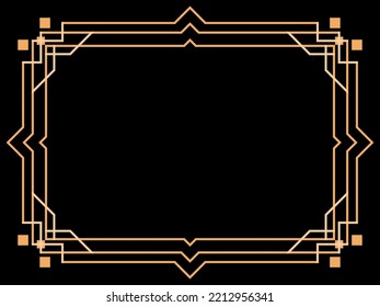 Art deco frame. Vintage linear border. Design a template for invitations, leaflets and greeting cards. Geometric golden frame. The style of the 1920s - 1930s. Vector illustration