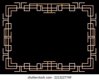 Art deco frame. Vintage linear border. Design a template for invitations, leaflets and greeting cards. Geometric golden frame. The style of the 1920s - 1930s. Vector illustration