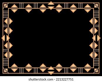 Art deco frame. Vintage linear border. Design a template for invitations, leaflets and greeting cards. Geometric golden frame. The style of the 1920s - 1930s. Vector illustration