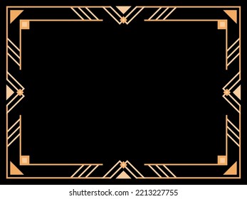 Art deco frame. Vintage linear border. Design a template for invitations, leaflets and greeting cards. Geometric golden frame. The style of the 1920s - 1930s. Vector illustration