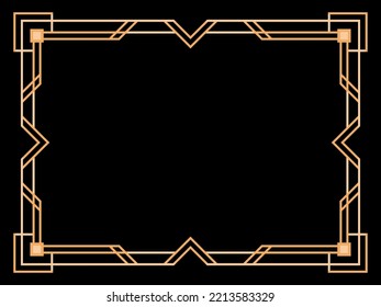 Art deco frame. Vintage linear border. Design a template for invitations, leaflets and greeting cards. Geometric golden frame. The style of the 1920s - 1930s. Vector illustration