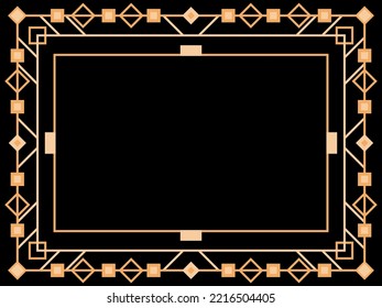 Art deco frame. Vintage linear border. Design a template for invitations, leaflets and greeting cards. Geometric golden frame. The style of the 1920s - 1930s. Vector illustration