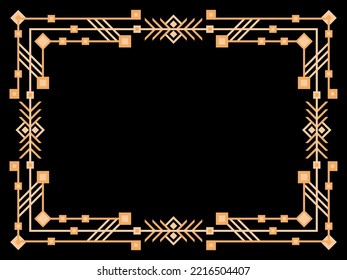 Art deco frame. Vintage linear border. Design a template for invitations, leaflets and greeting cards. Geometric golden frame. The style of the 1920s - 1930s. Vector illustration