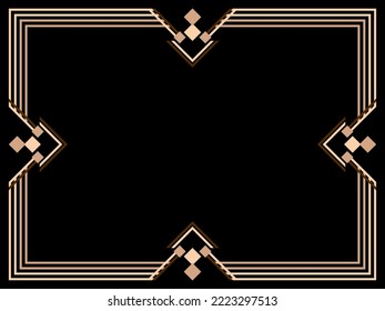 Marco Art Déco. Borde lineal vintage. Diseñar una plantilla para invitaciones, folletos y tarjetas de felicitación. Marco geométrico dorado. El estilo de los años 20-30 Ilustración del vector